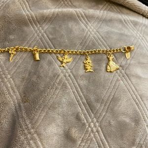 Disney Cinderella gold bracelet 5 charms scissors spool of thread bird Gus dress